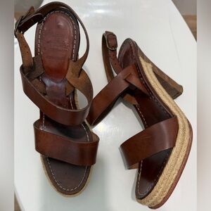 Christian Louboutin Espadrille Brown leather Heeled sandal 38/ 8 Authentic Shoe